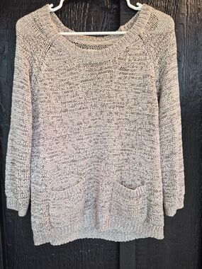 Sonoma Light Taupe Scoop Neck Knit Sweater with Front Pockets